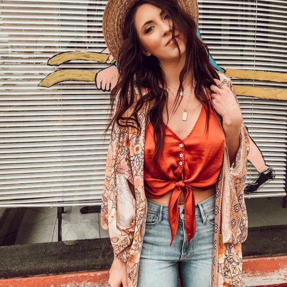 Shop Fig Tops - New Boho Floral Kimono Blue Maxi Duster Cardigan